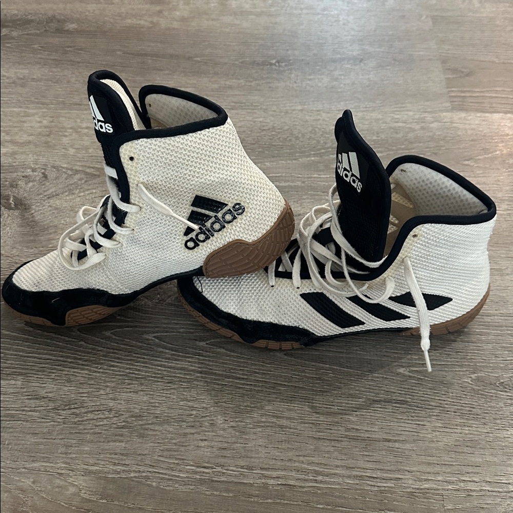 Adidas Tech Fall 2.0 White and Black High-Top Wrestling Shoes